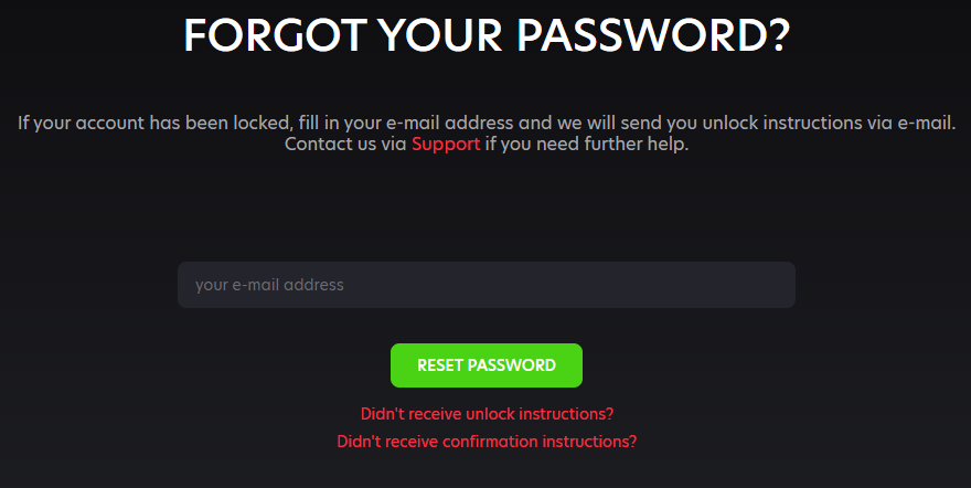 Password Recovery Page at Neospin