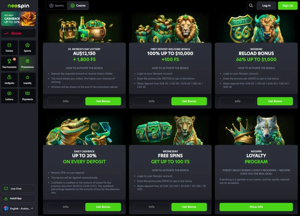 NeoSpin Casino Bonuses in Australia