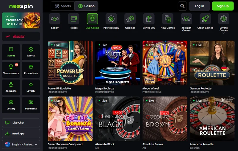 Live Games at Neospin Australia