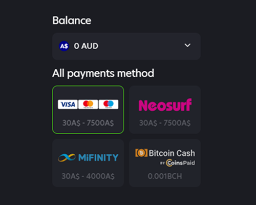 Neospin payment option page